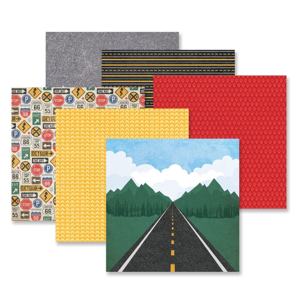 Hit the Road Paper Pack (12/pk) - 12x12 Road Trip Scrapbook Paper