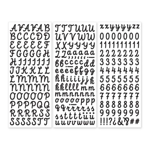 Black Script ABC/123 Letter Stickers (3/pk)