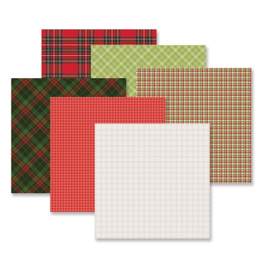 Totally Tonal Christmas Paper Pack on a white background. Features plaid designs in red and green colors.