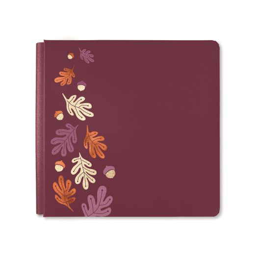 Boysenberry album cover with falling leaves and acorns in burgundy, orange and antique gold foils.